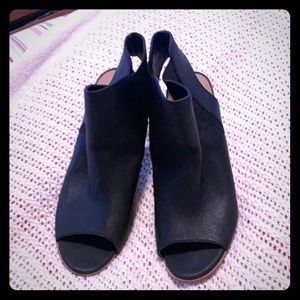 Open toed booties, stacked heals